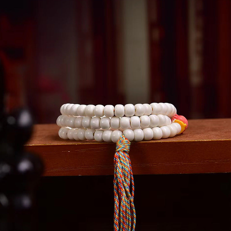 EverestArtstudios Natural Yak Bone 108-Bead Mala with Antler Accents