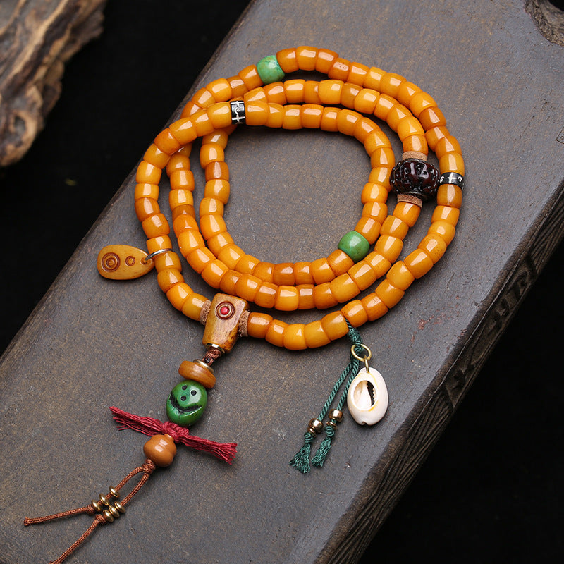 Tibetan returned yak bone large intestine beads 108 Buddha beads copper inlaid Vajra Bodhi camel bone tee accessories