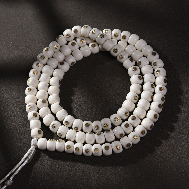 EverestArtstudios Camel Bone Inlaid Multi-Treasure or Auspicious Wan 108-Bead DIY Strand