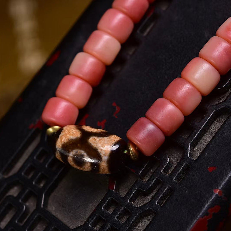 EverestArtstudios Natural Half-Blood Camel Bone Barrel-Bead 108-Bead Mala with Tassel