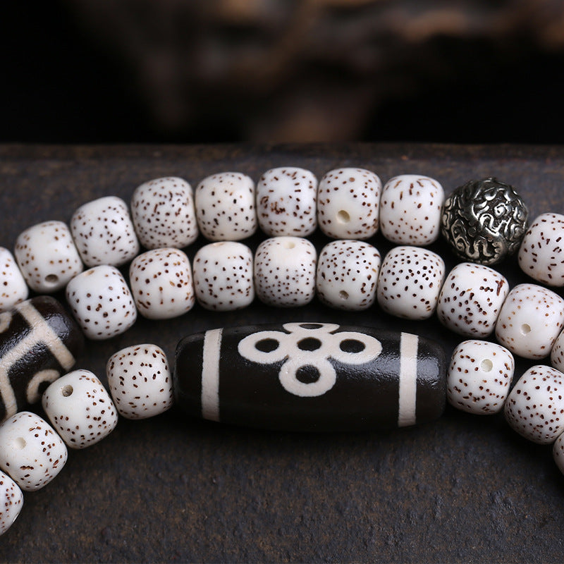 Natural Hainan Xingyue Bodhi 108 Buddha Beads Barrel Beads Agate Two Eyes Dzi Beads Gawu Box Pendant Wenwan Rosary Beads