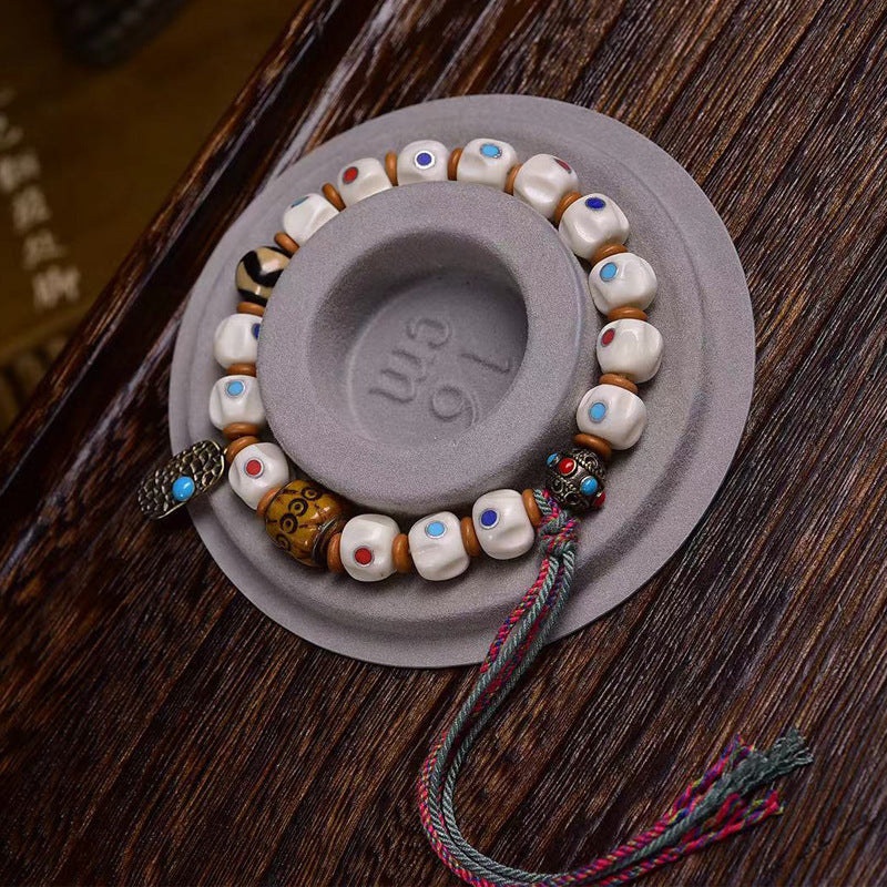 EverestArtstudios Yak Bone Seed-Pattern Inlay Bracelet