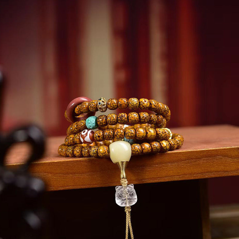EverestArtstudios Natural Hainan Xingyue Bodhi Red Agate Turquoise 108-Bead Mala