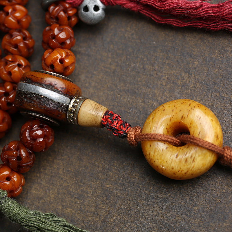 Tibetan return bone carving Passepartout 108 Buddha beads sweater chain Dapeng bird safety buckle feeder copper accessories