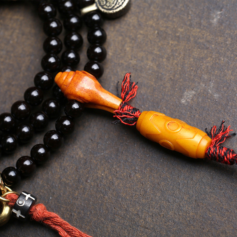 108 natural coconut beads, rosary beads, round beads, Wenwan reflux bone, Dumby three-eye dzi beads, accessories plate, playing beads.