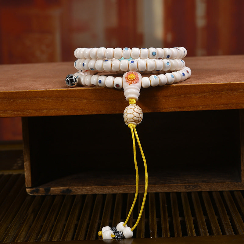 EverestArtstudios Deer Bone Inlaid Mala Wrap Bracelet