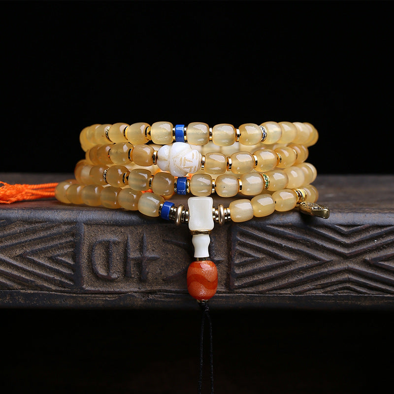 108 Buddha beads bucket beads Tibetan tassel side hanging glazed agate tiger tooth beads reflux bone accessories in Tibetan areas