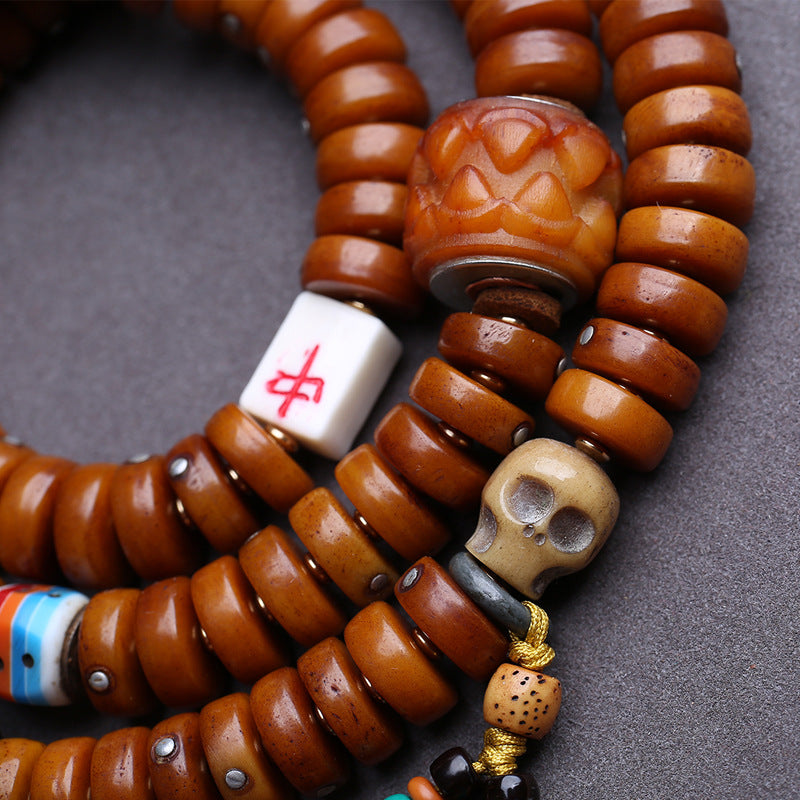 108 Buddha beads, handmade copper inlaid yak bone, Dumby tee swallowing glazed accessories.