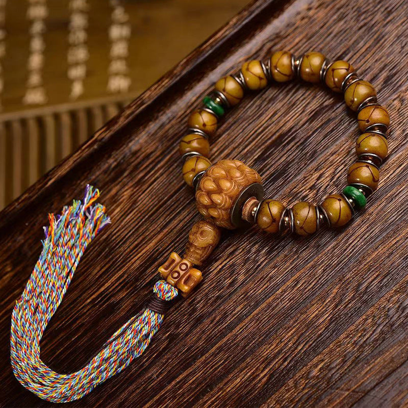 EverestArtstudios Bone Inlaid Barrel Bead Tassel Bracelet