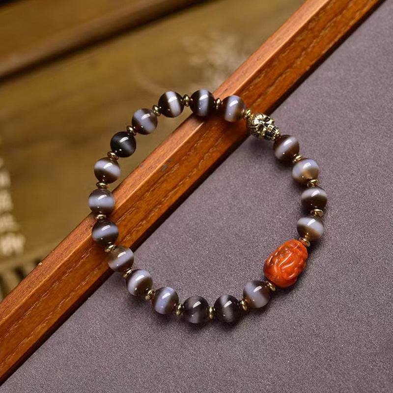 EverestArtstudios Etched Line Bead Agate Accent Bracelet
