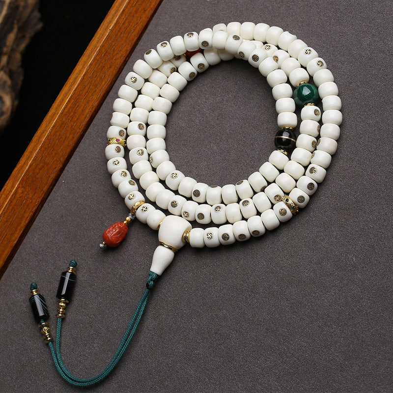 Natural deer bone inlaid Duobao swastika bucket beads 108 Buddha beads multi-ring bracelet agate coconut pedicle accessories Wenwan