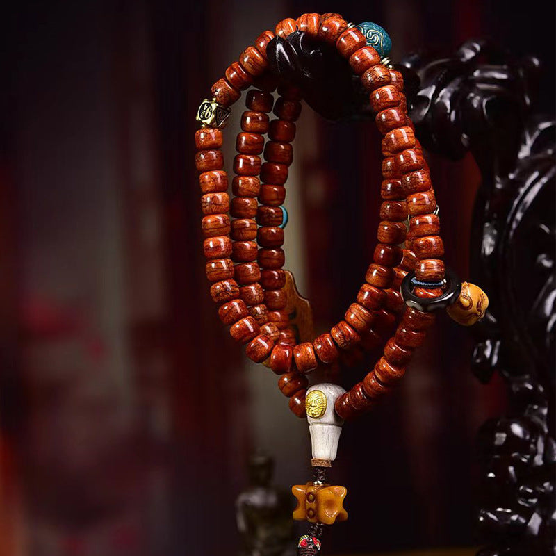 EverestArtstudios Tibetan Vintage Bone Barrel-Bead 108-Bead Mala Necklace