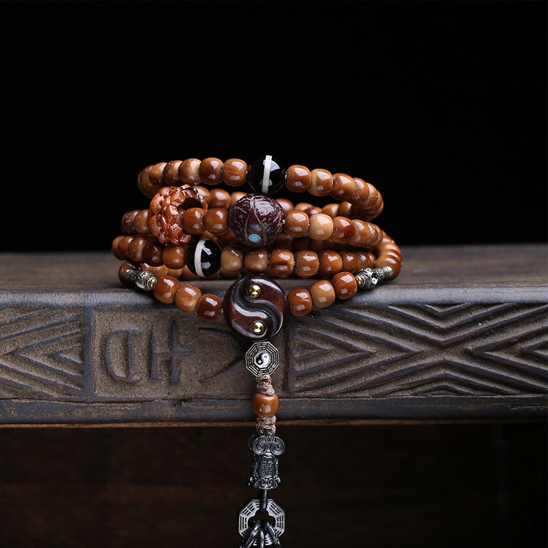 Natural Cook 108 Buddha Beads, Rosary Beads, Barrel Beads, Phoenix Eye, Bodhi Agate Line Beads, Return Bone, Antlers Tee Accessories