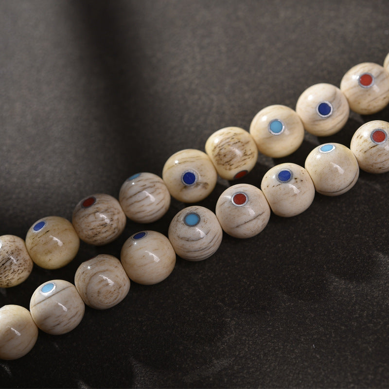 EverestArtstudios Inlaid Bone Round-Bead 108-Bead DIY Mala Strand