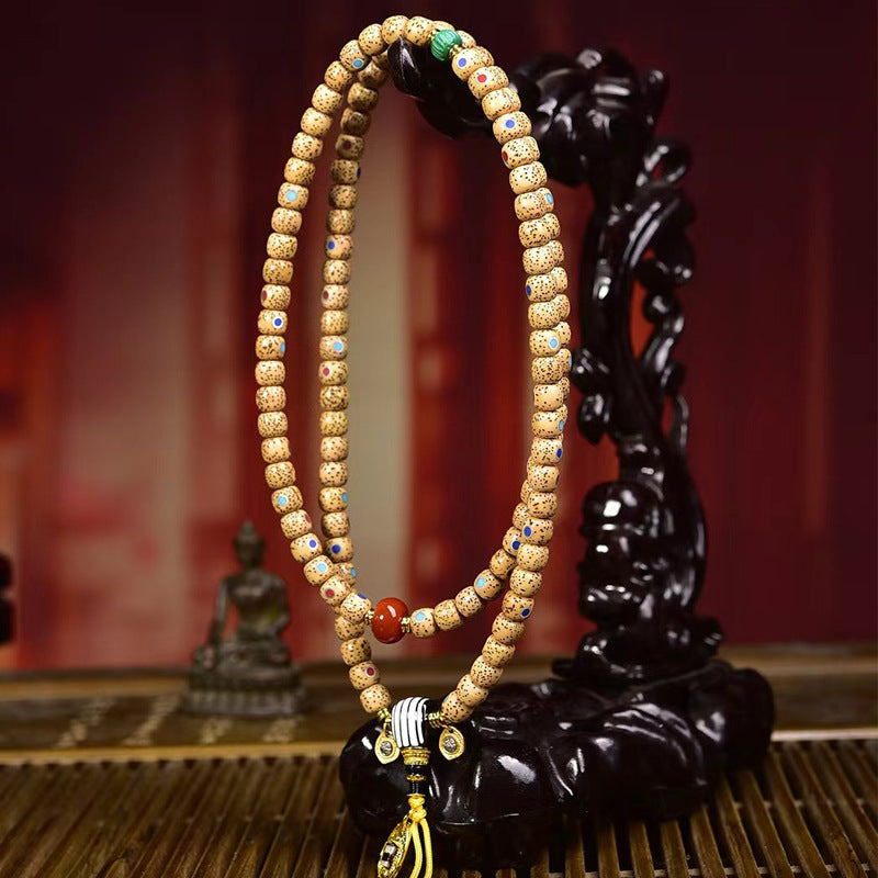 EverestArtstudios Natural Crackled Xingyue Bodhi Turquoise Agate Dzi 108-Bead Mala
