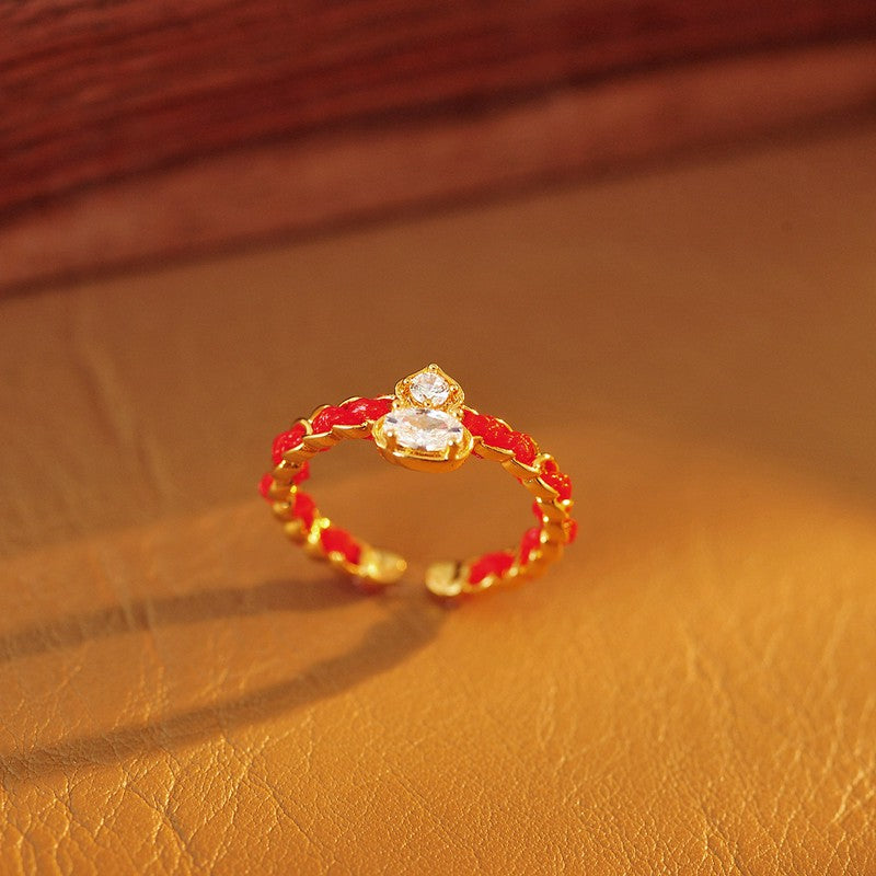 Buddha Stones Red String Copper Alloy Gourd Blessing Open Band Ring