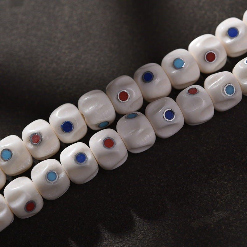 EverestArtstudios Carved Yak Bone and Passion Seed Inlaid 108-Bead DIY Strand