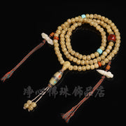 EverestArtstudios Natural Golden-Yellow Camel Bone 108-Bead Mala with Carved Dice