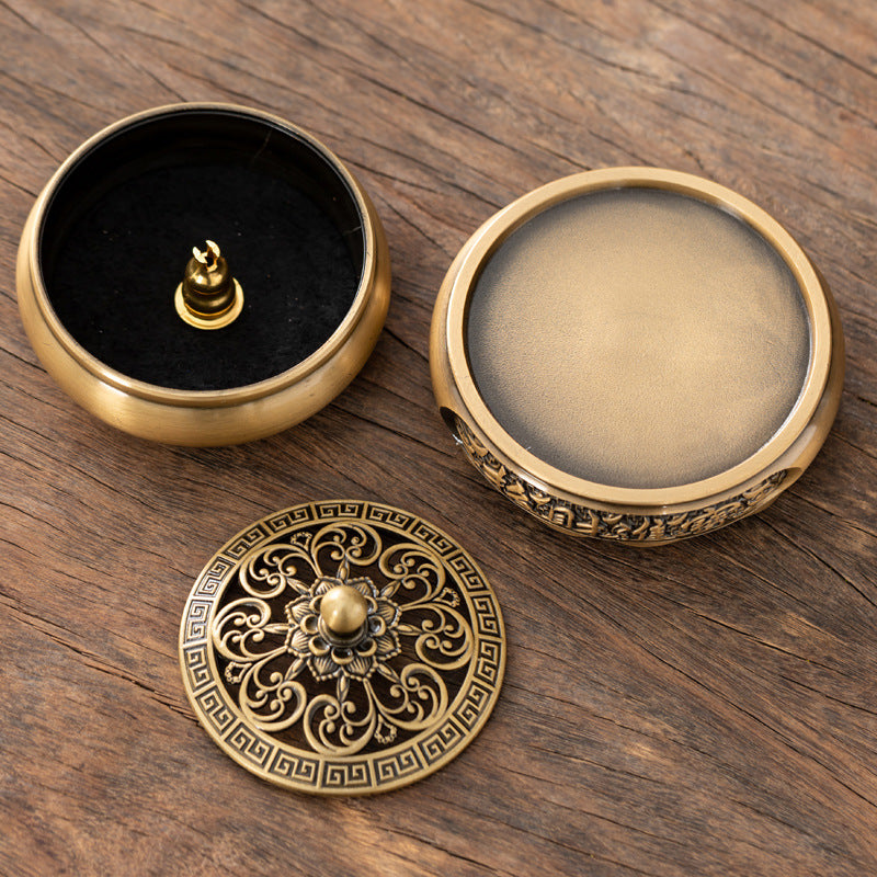 Whole wholesale retro alloy flat-bottomed incense burner, dragon and phoenix plate incense burner, golden lotus seal aromatherapy burner, incense road ornament incense burner