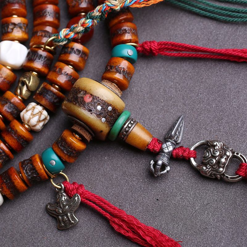 EverestArtstudios Yak Bone 108-Bead Mala with Agate and Turquoise Accents