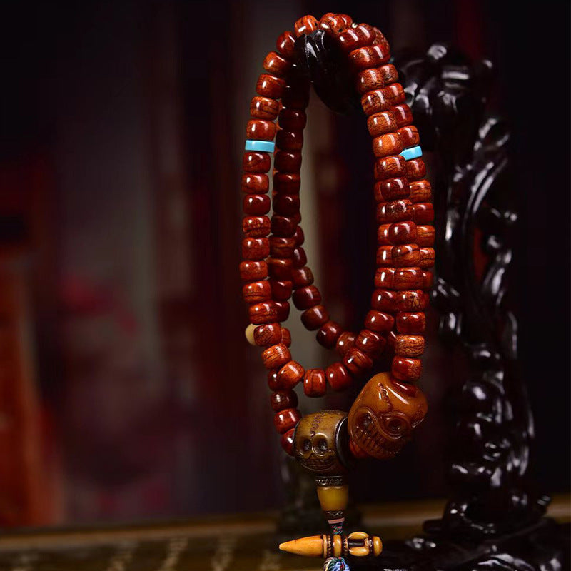 EverestArtstudios Tibetan Vintage Bone Barrel-Bead 108-Bead Mala Necklace