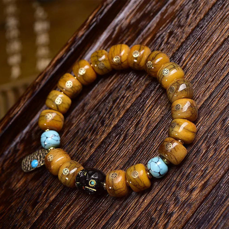 EverestArtstudios Bone Barrel Bead Copper Inlay Bracelet