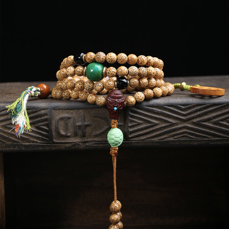 EverestArtstudios Xingyue Bodhi 108-Bead Mala with Sandalwood and Carved Wood Accents