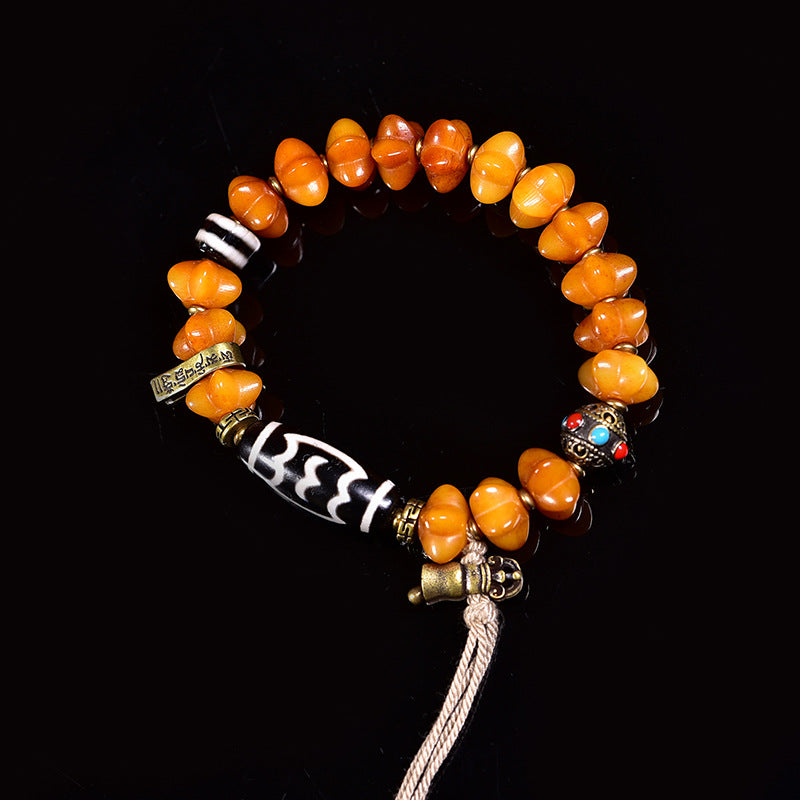 EverestArtstudios Camel Bone Dzi-Style Inlay Charm Bracelet