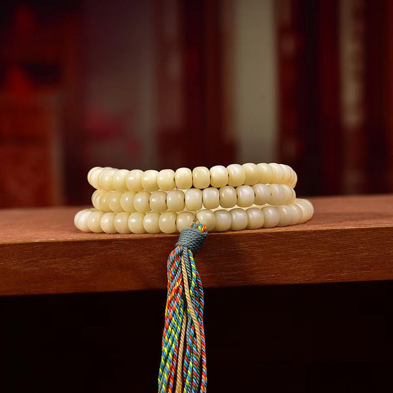 EverestArtstudios Natural Golden-Yellow Camel Bone Barrel-Bead 108-Bead Mala