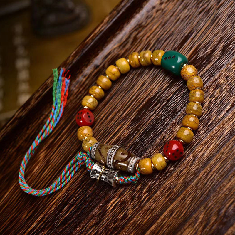 EverestArtstudios Camel Bone Agate Dzi-Style Dice Accent Bracelet