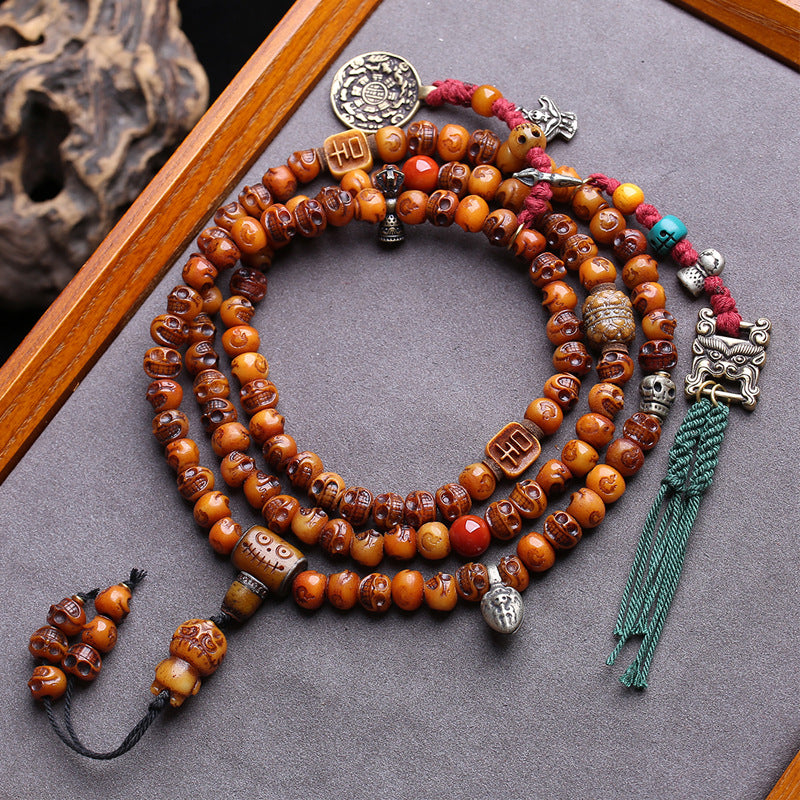 108 Tibetan return bones, carved Dumby Buddha beads, rosary beads, yak bones, lotus bucket beads, tee back cloud copper accessories