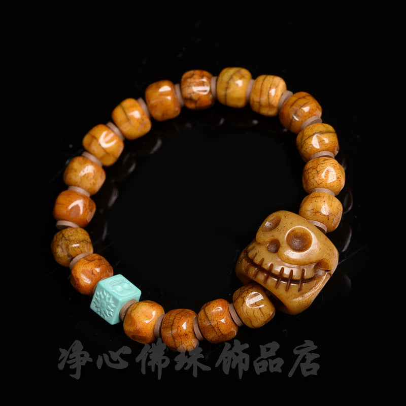 EverestArtstudios Camel Bone Carved Seed-Pattern Gourd Charm Bracelet