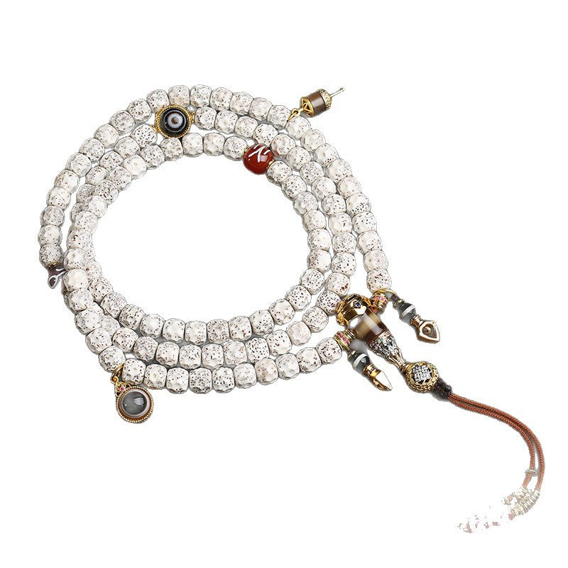 Natural Star Moon Bodhi Son Seiko Seiko Carving Phaseless 108 Buddha Beads Shrinking Ring Bracelet Agate Inlaid Dzi Beads Accessories