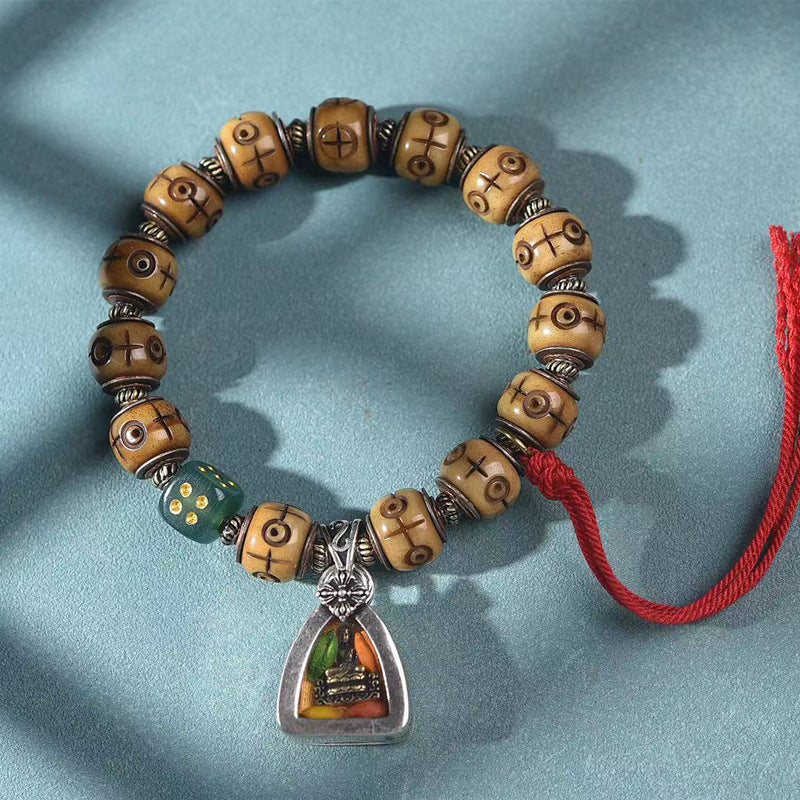 EverestArtstudios Camel Bone Inlaid Barrel Bead Ghau Charm Bracelet