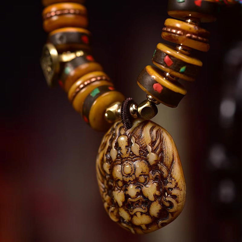 EverestArtstudios Camel Bone Disc Bead Copper Inlay Bracelet