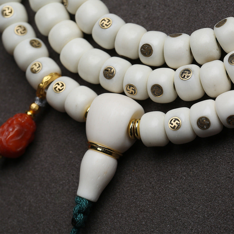 Natural deer bone inlaid Duobao swastika bucket beads 108 Buddha beads multi-ring bracelet agate coconut pedicle accessories Wenwan