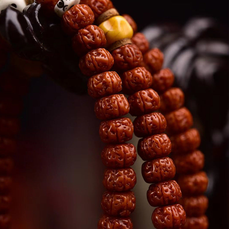 EverestArtstudios Tibetan Double-Dragon Five-Petal Rudraksha 108-Bead Mala Necklace