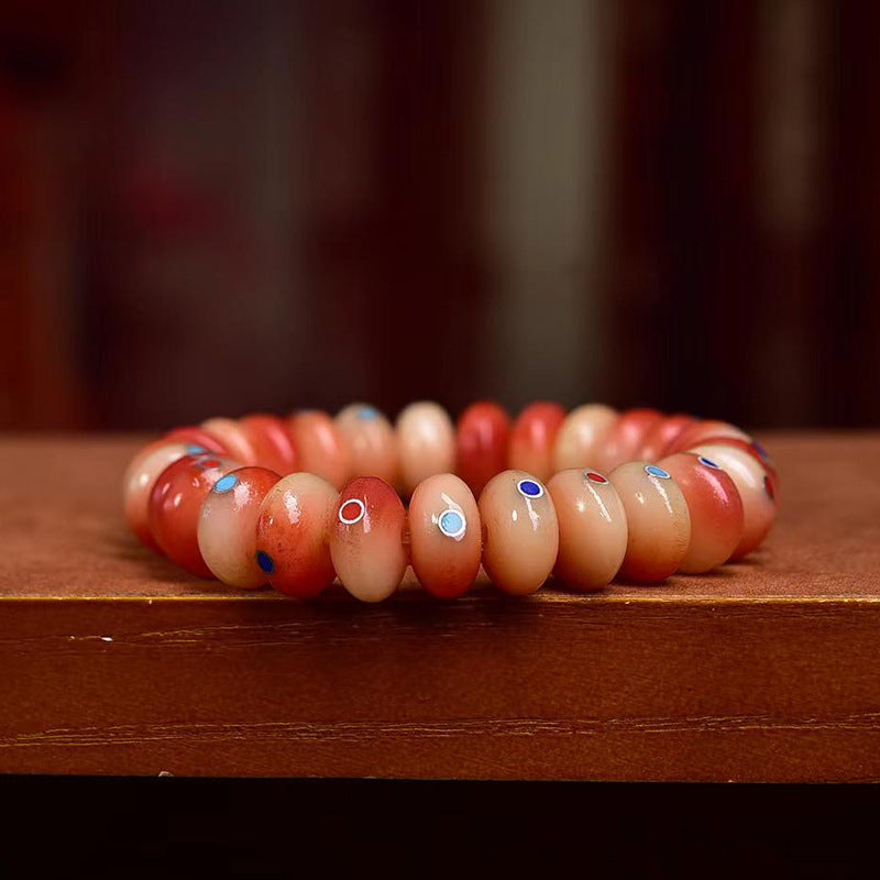 EverestArtstudios Camel Bone Blush Disc Bead Inlay Bracelet