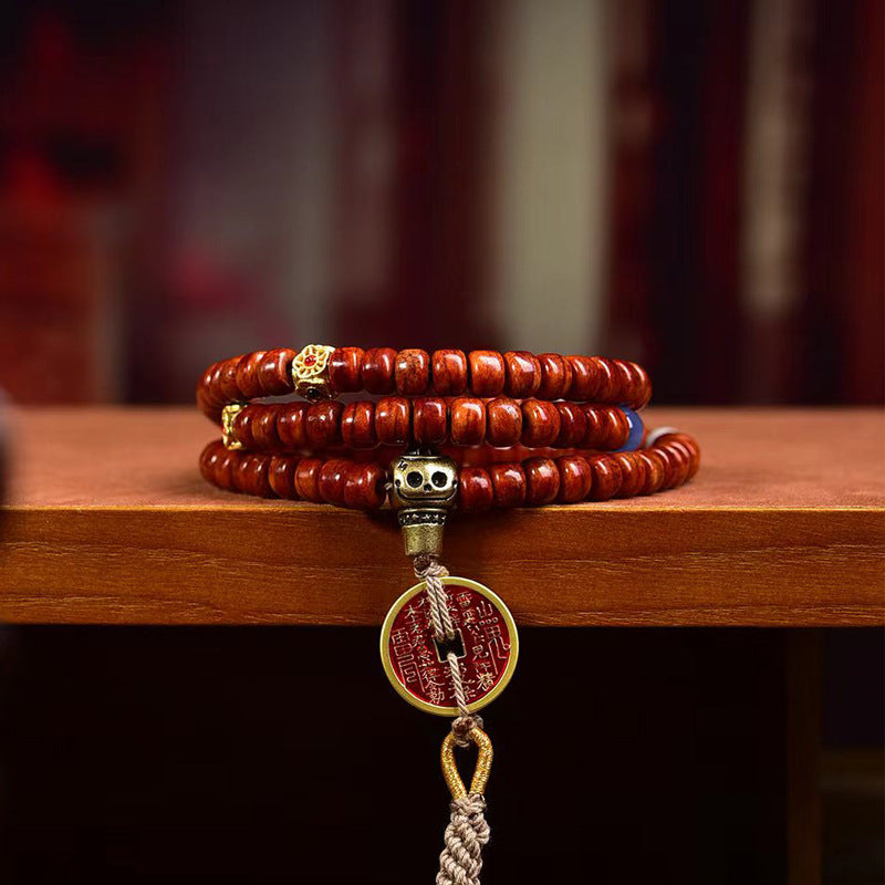 EverestArtstudios Tibetan Vintage Bone 108-Bead Mala with Mountain Ghost Coin