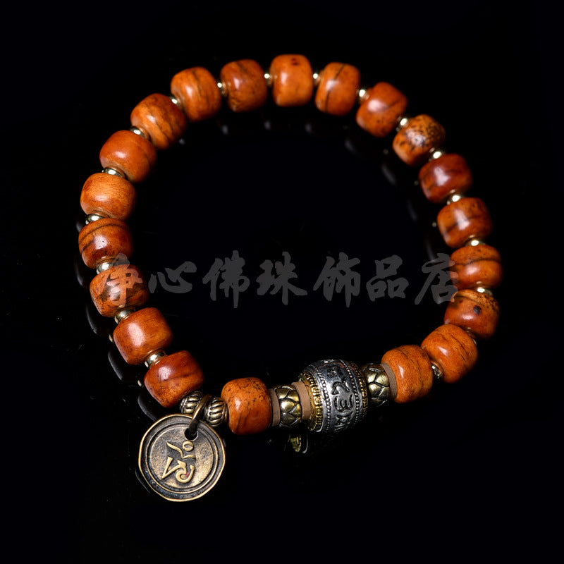 EverestArtstudios Bone Agate Dzi-Style Tassel Bracelet