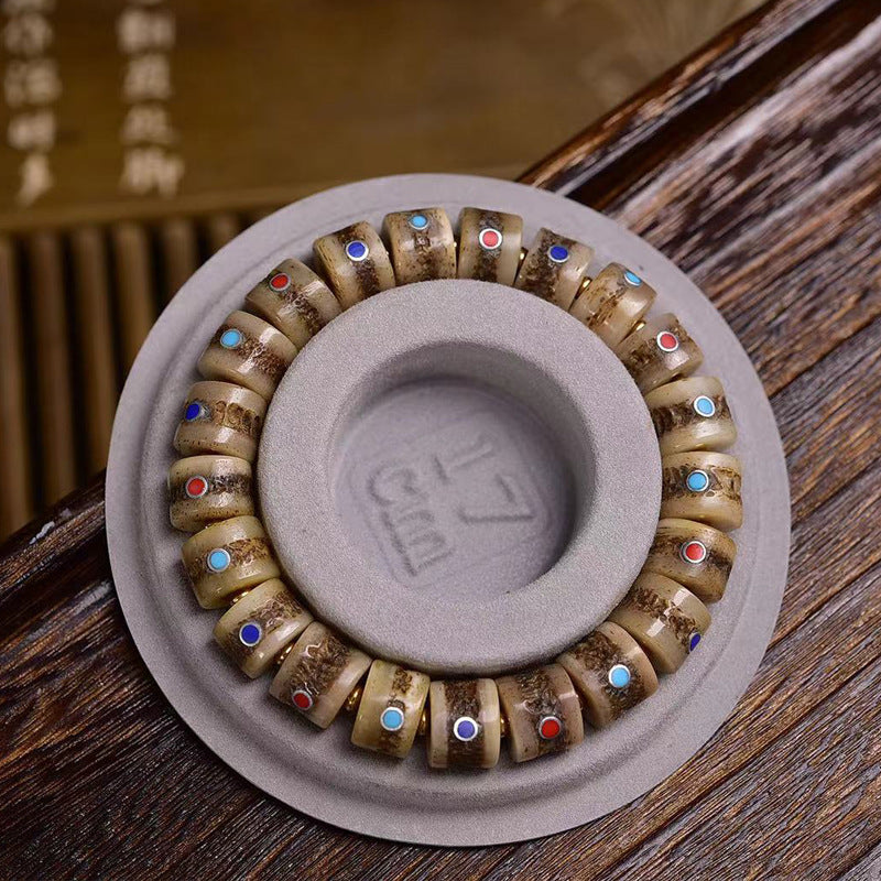 EverestArtstudios Bone Multicolor Inlay Barrel Bead Bracelet