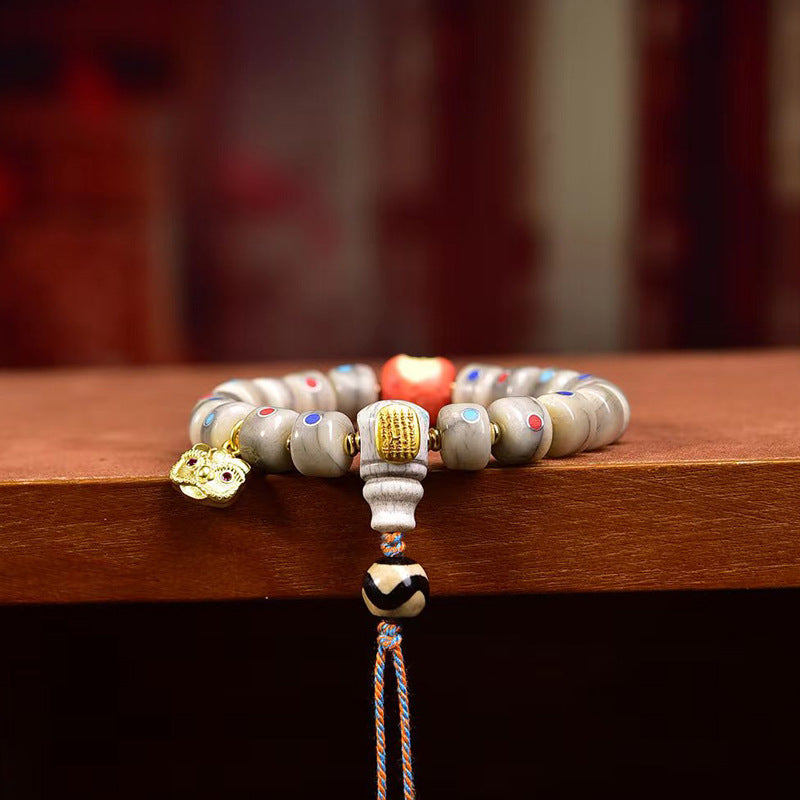 EverestArtstudios Camel Bone Multicolor Inlay Thangka Charm Bracelet