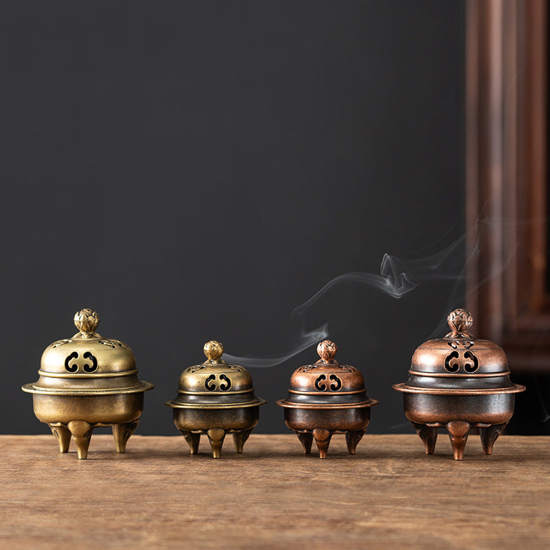 Household creative alloy disc incense burner sandalwood burner indoor three-legged aromatherapy burner Xiangyun sandalwood burner tea ceremony desktop ornament
