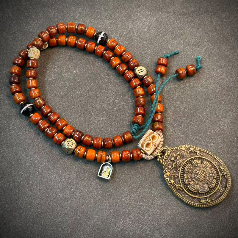 EverestArtstudios Tibetan Vintage Yak Bone 108-Bead Mala with Agate and Glass Accents