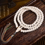 EverestArtstudios Natural Antler and Passion Seed 108-Bead Tibetan Mala Necklace
