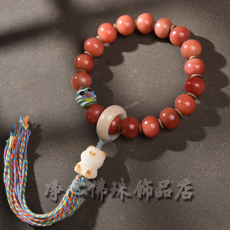 EverestArtstudios Camel Bone Crimson Bead Ghau Charm Bracelet
