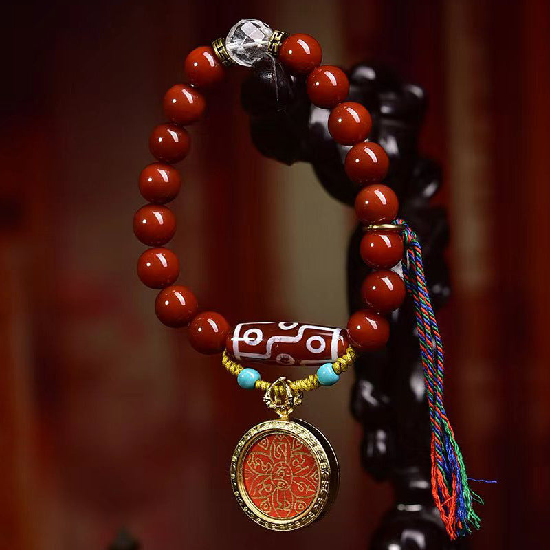 EverestArtstudios Nanhong Agate Six-Syllable Mantra Charm Bracelet