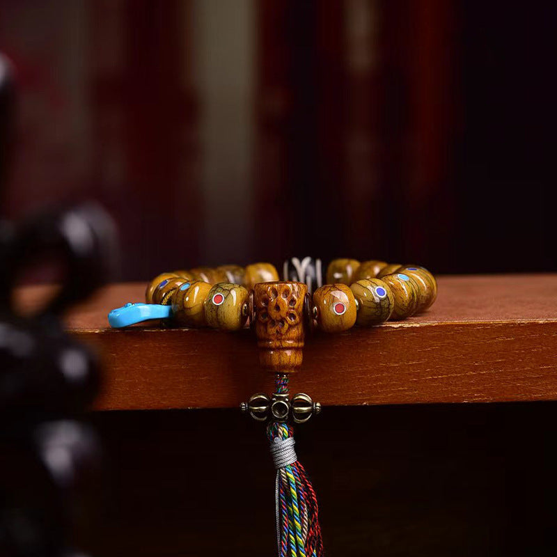 EverestArtstudios Yak Bone Multicolor Inlay Bead Bracelet