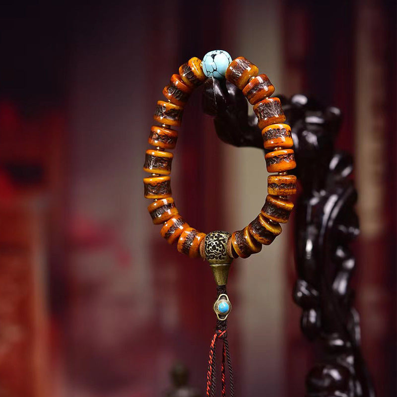 EverestArtstudios Yak Bone Barrel Bead Turquoise Accent Bracelet