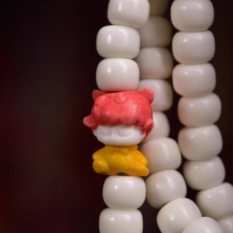 EverestArtstudios Natural Yak Bone 108-Bead Mala with Antler Accents